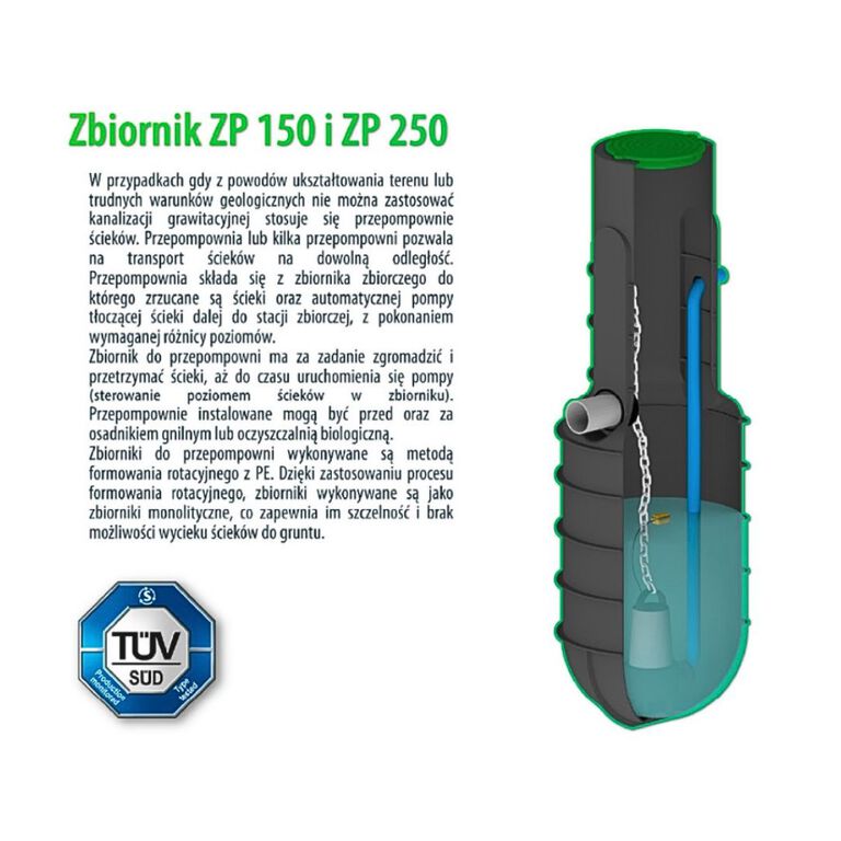Zbiornik Przepompowni Ścieków 150L/190cm z pokrywą